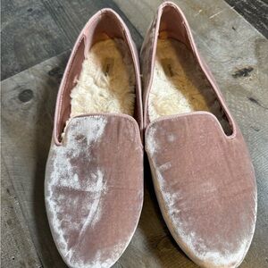 Birdies Blush Velvet Shearling Loafers | Luxe Flats | Pink Crushed Velvet 10.5
